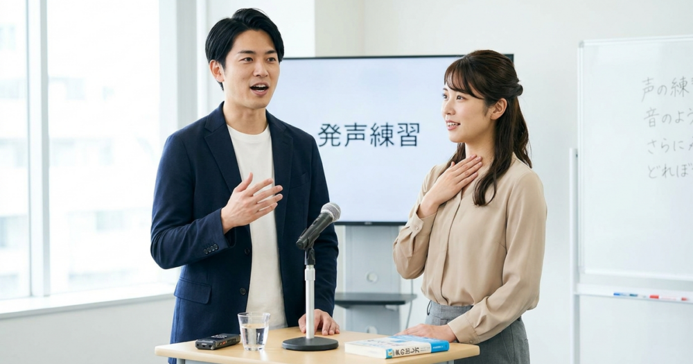 喉を開いて話す方法と通る声を作るコツの解説イメージ