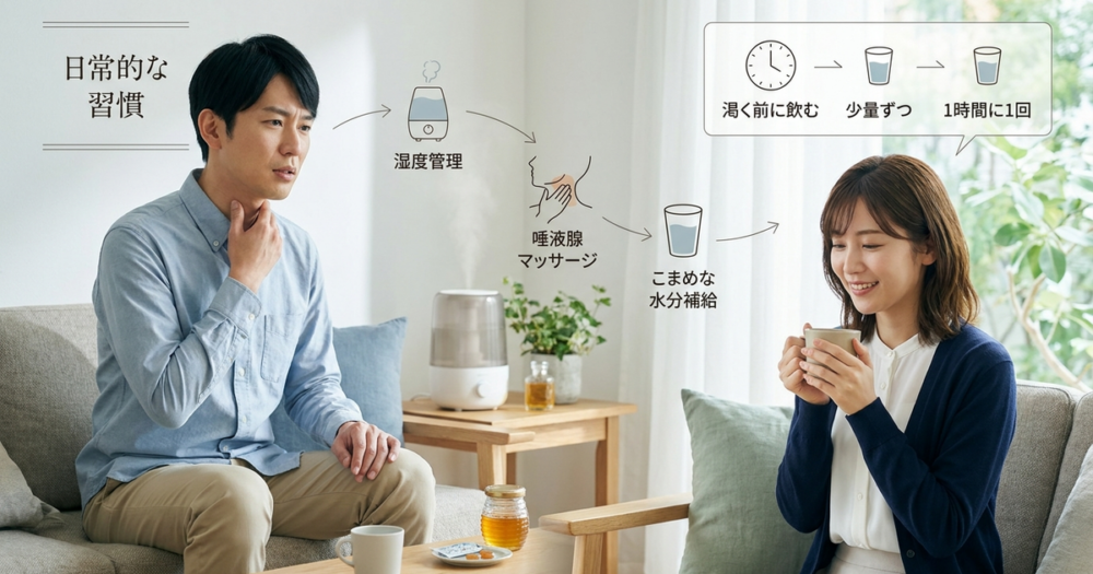 喉を潤す方法を日常生活に組み込んでいく