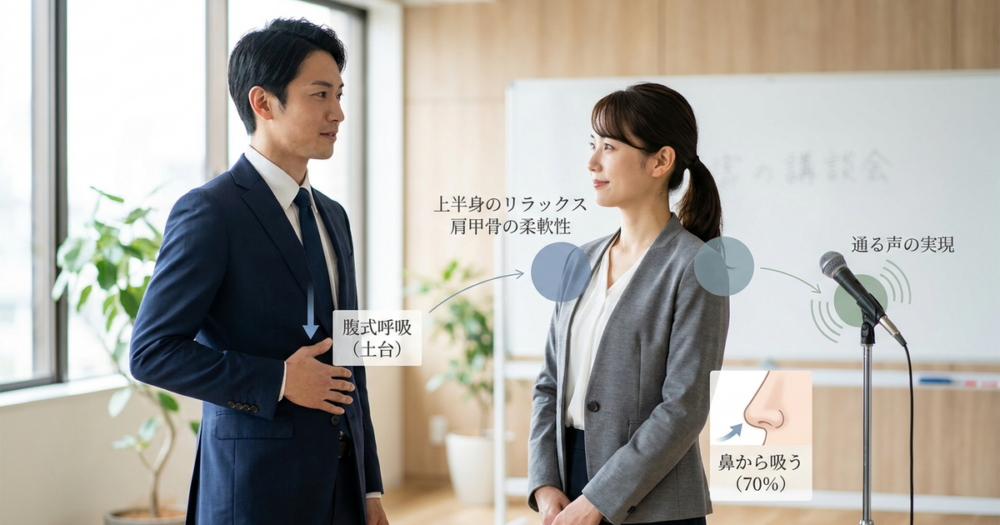 通る声を出す方法2:息の支えをつくる呼吸と姿勢