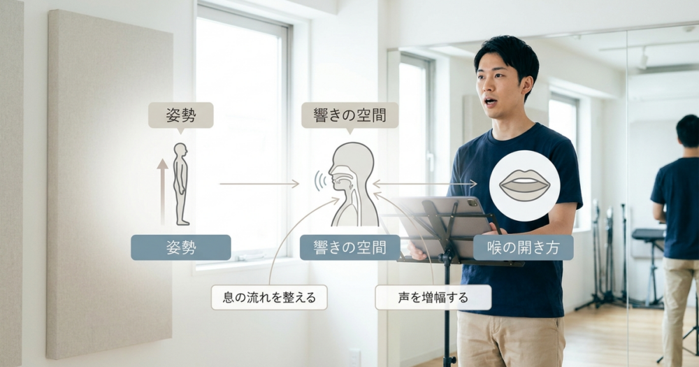 いい声とかっこいい声を作る発声練習を始める前に、まず知っておくべき声の仕組み