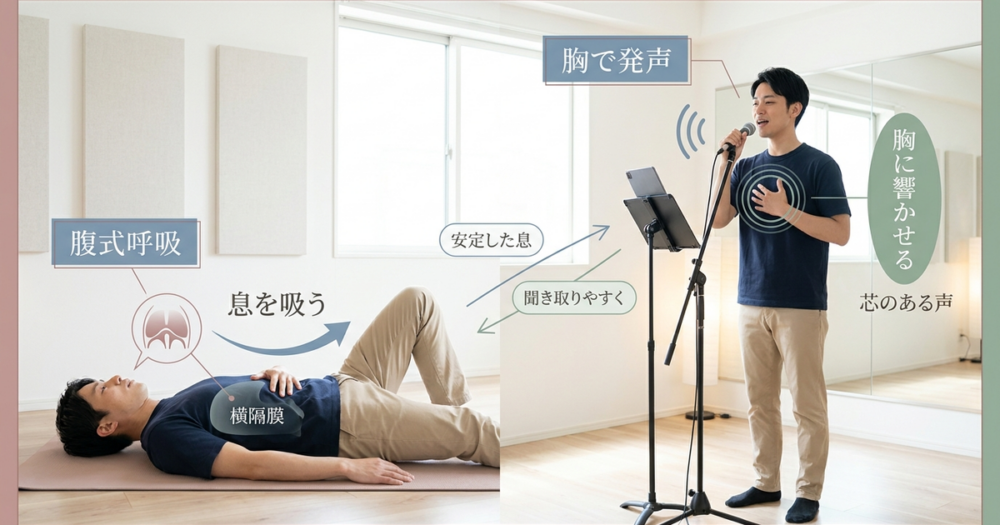 いい声の出し方を支える腹式呼吸と胸に響かせる発声のトレーニング