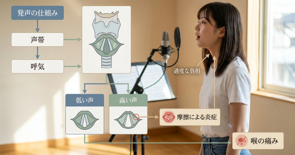 高い声を出すとき喉が痛くなるのはなぜか、発声の仕組みから見直す