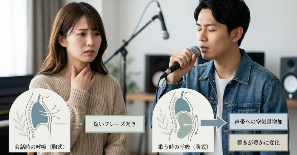 声が変わる原因は、話す時の呼吸と発声の違いにある
