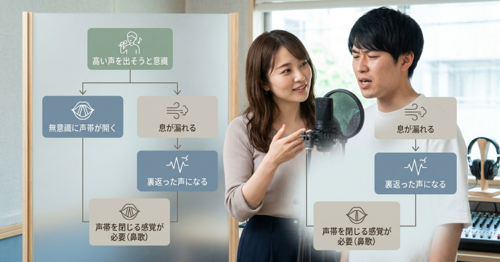 声帯を閉める感覚がつかめず、女声が裏返ってしまう理由