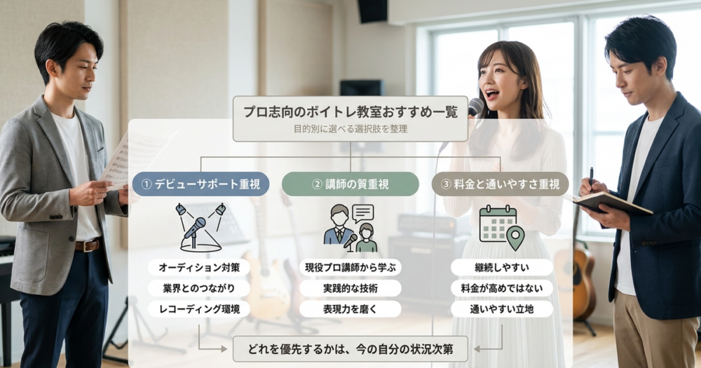 プロ志向のボイトレ教室おすすめ一覧、目的別に選べる選択肢を整理