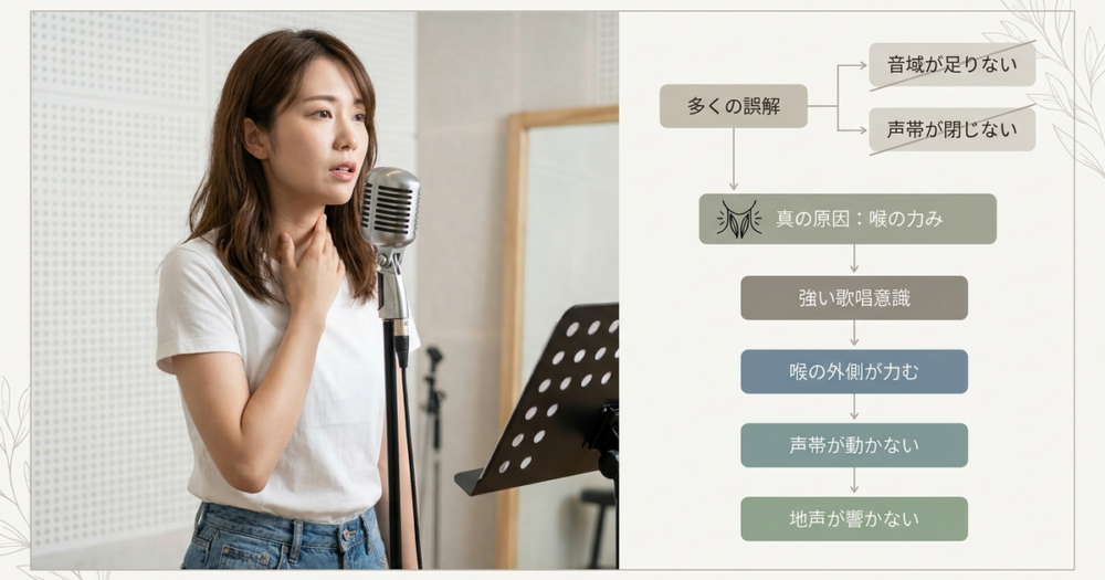 地声で歌えない人が最初に直すべき発声のクセは「喉の力み」だと気づいていない