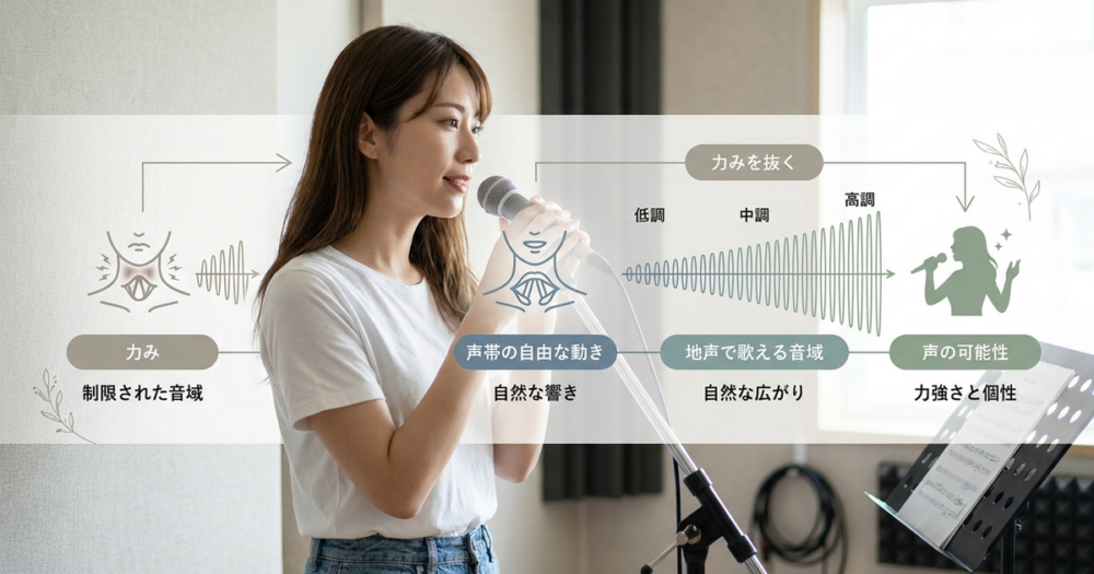 喉の力みを取ると、地声で歌える音域が自然に広がっていく