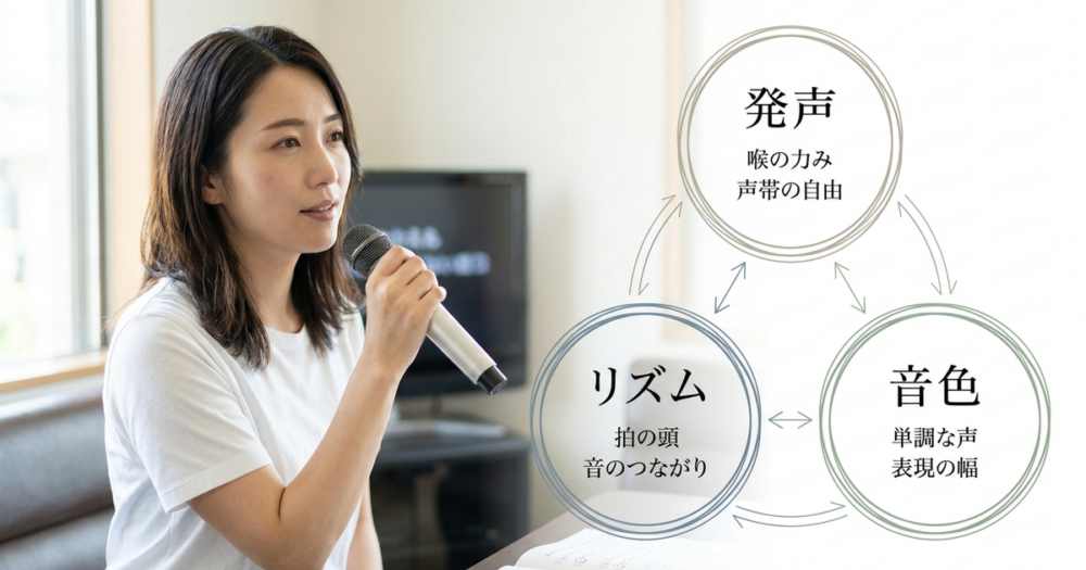 地声で歌うと下手に聞こえる原因を、発声・リズム・音色の3軸で見直していく