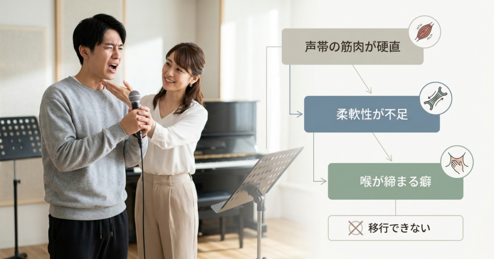 地声でしか歌えない人が裏声やミックスに移行できない3つの原因