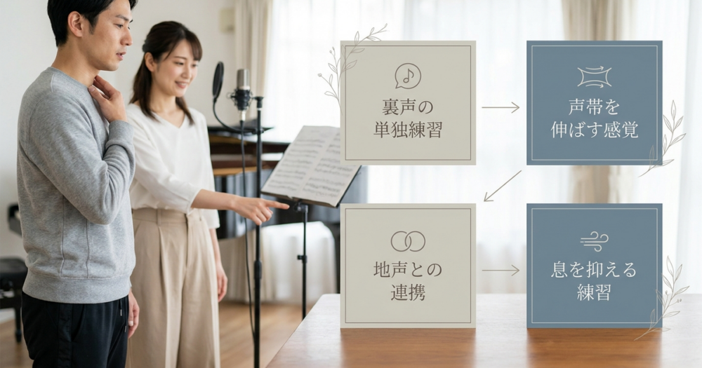 地声から裏声・ミックスへ移行する練習法を段階別に整理しておく