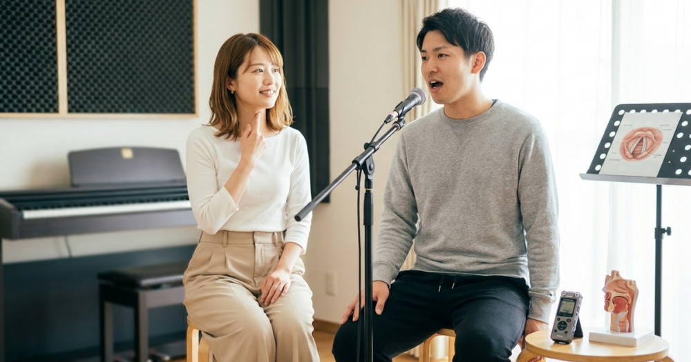 地声でしか歌えない人が裏声やミックスに移行する練習法の解説イメージ