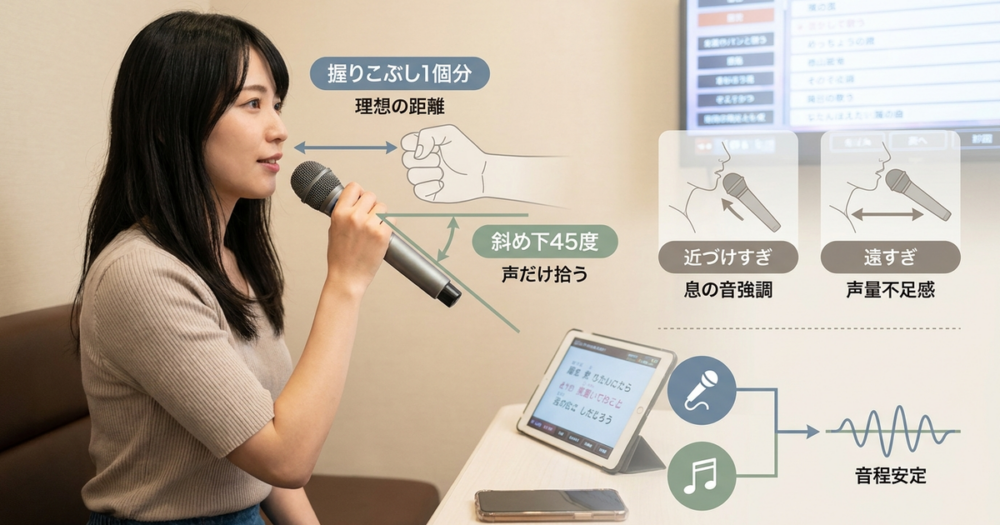 マイクの距離と角度が音程の安定性を左右する