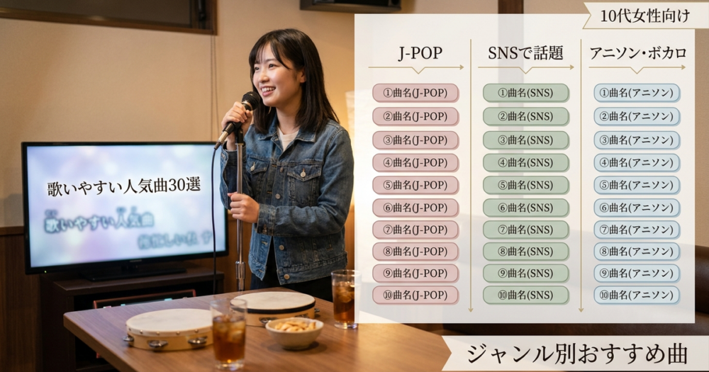 10代女性がカラオケで歌いやすい人気曲30選をジャンル別に並べていく