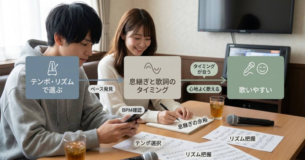 ボカロで歌いやすい曲をテンポ・リズムで選ぶと、息継ぎと歌詞のタイミングが合う