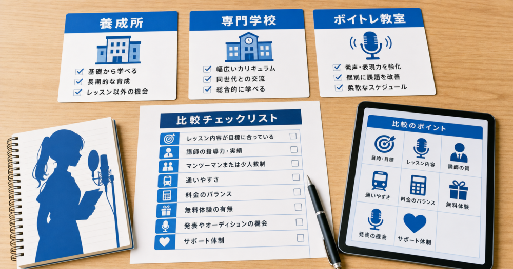 声優志望者がボイトレ教室を選ぶときの比較ポイント