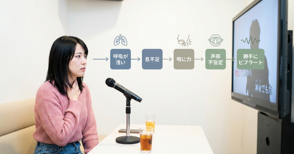 喉に力が入ると声帯が不安定になり、勝手にビブラートがかかる仕組み