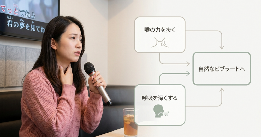 勝手にかかるビブラートを直すには、喉の力を抜いて呼吸を深くする