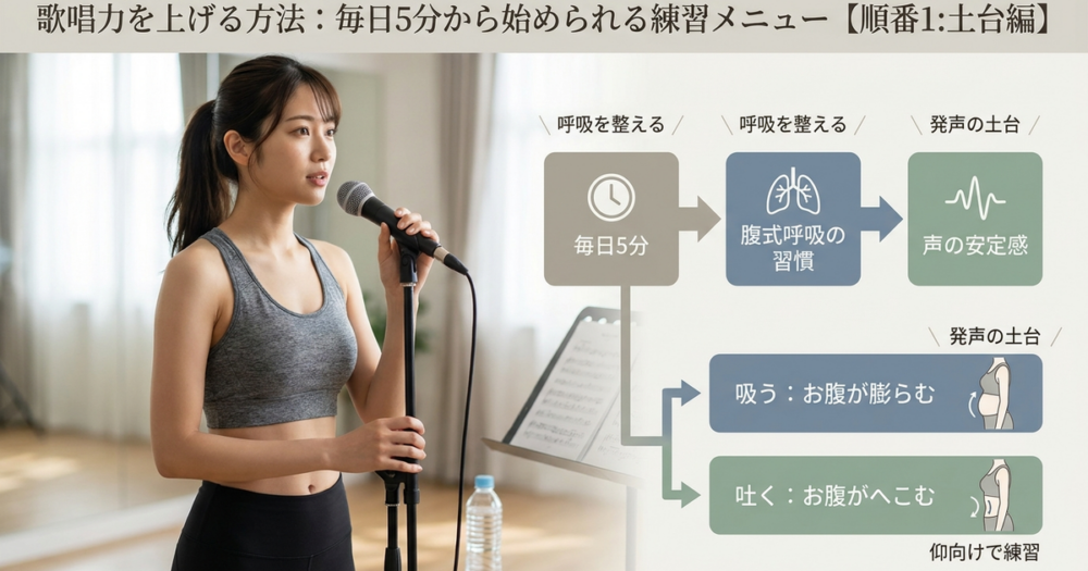歌唱力を上げる方法として、毎日5分から始められる練習メニュー【順番1:土台編】